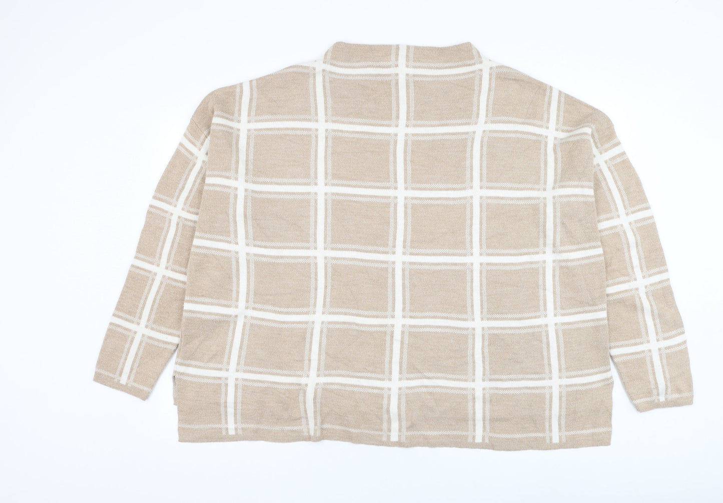 Marks and Spencer Womens Brown Round Neck Check Acrylic Pullover Jumper Size 20