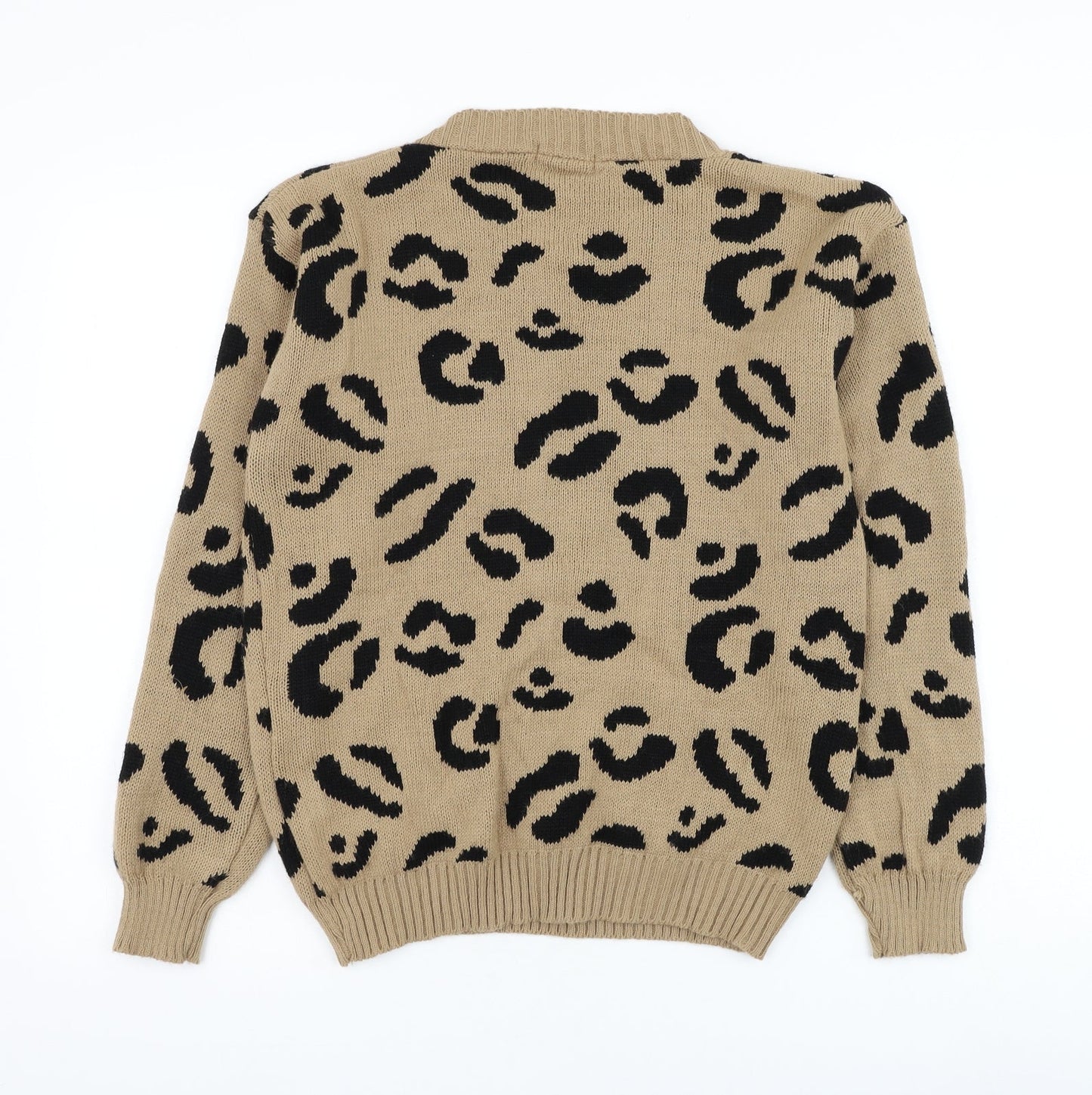 Preworn Womens Brown Round Neck Animal Print Acrylic Pullover Jumper Size S