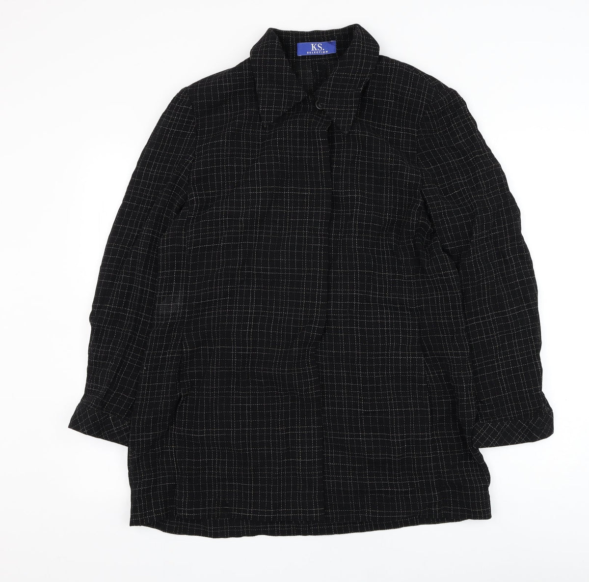 KS. Selection Womens Black Check Jacket Blazer Size 14 Button