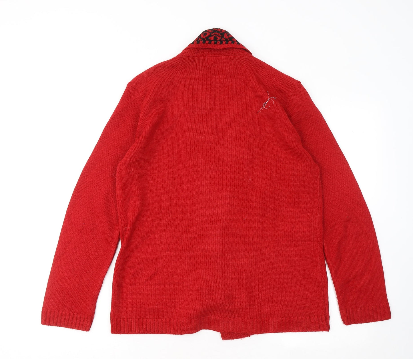 Classic Womens Red V-Neck Acrylic Cardigan Jumper Size L