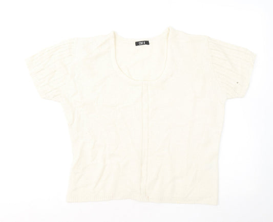 Chek Womens Ivory Round Neck Acrylic Pullover Jumper Size L