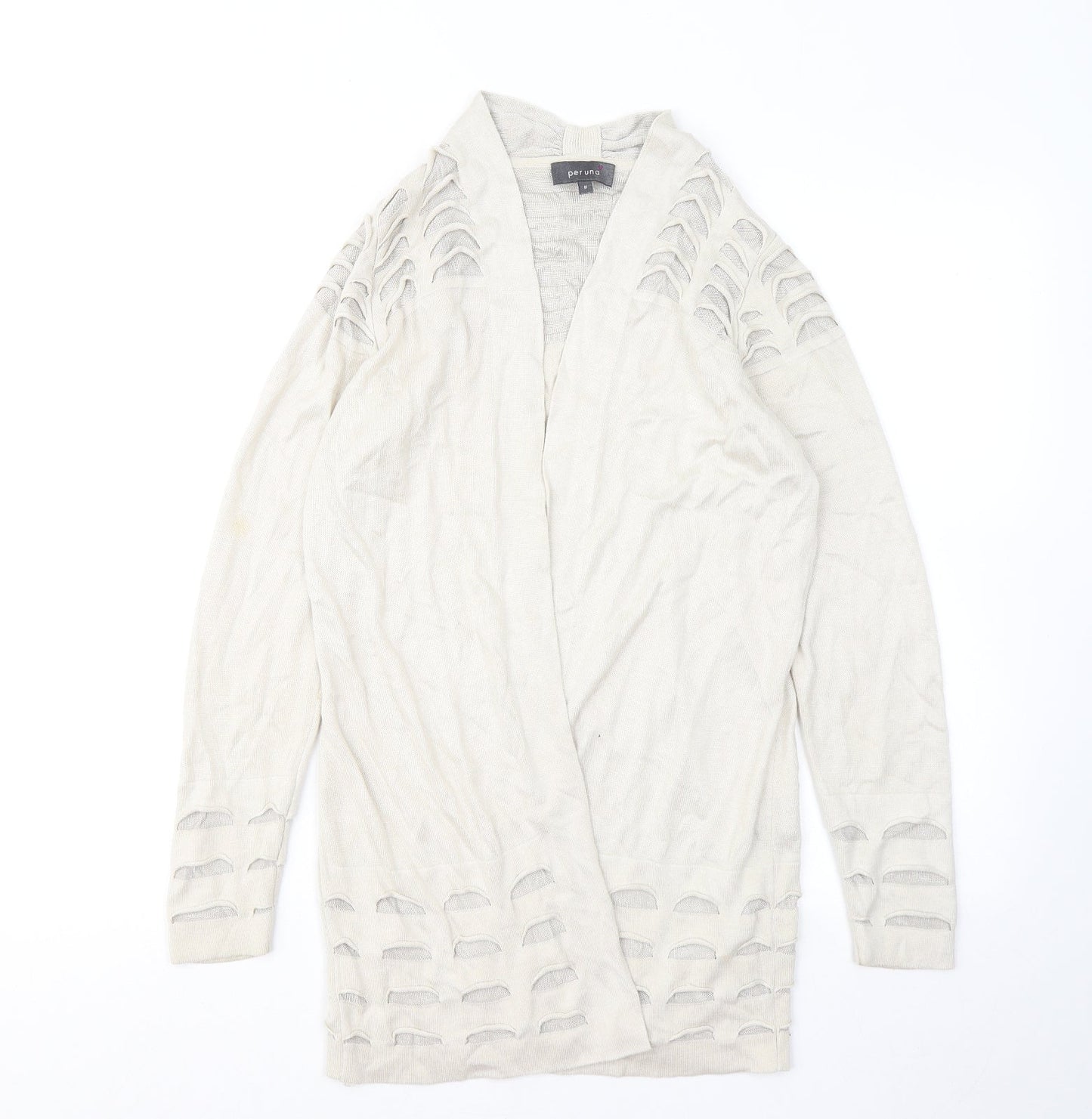 Marks and Spencer Womens Beige V-Neck Geometric Viscose Cardigan Jumper Size 8