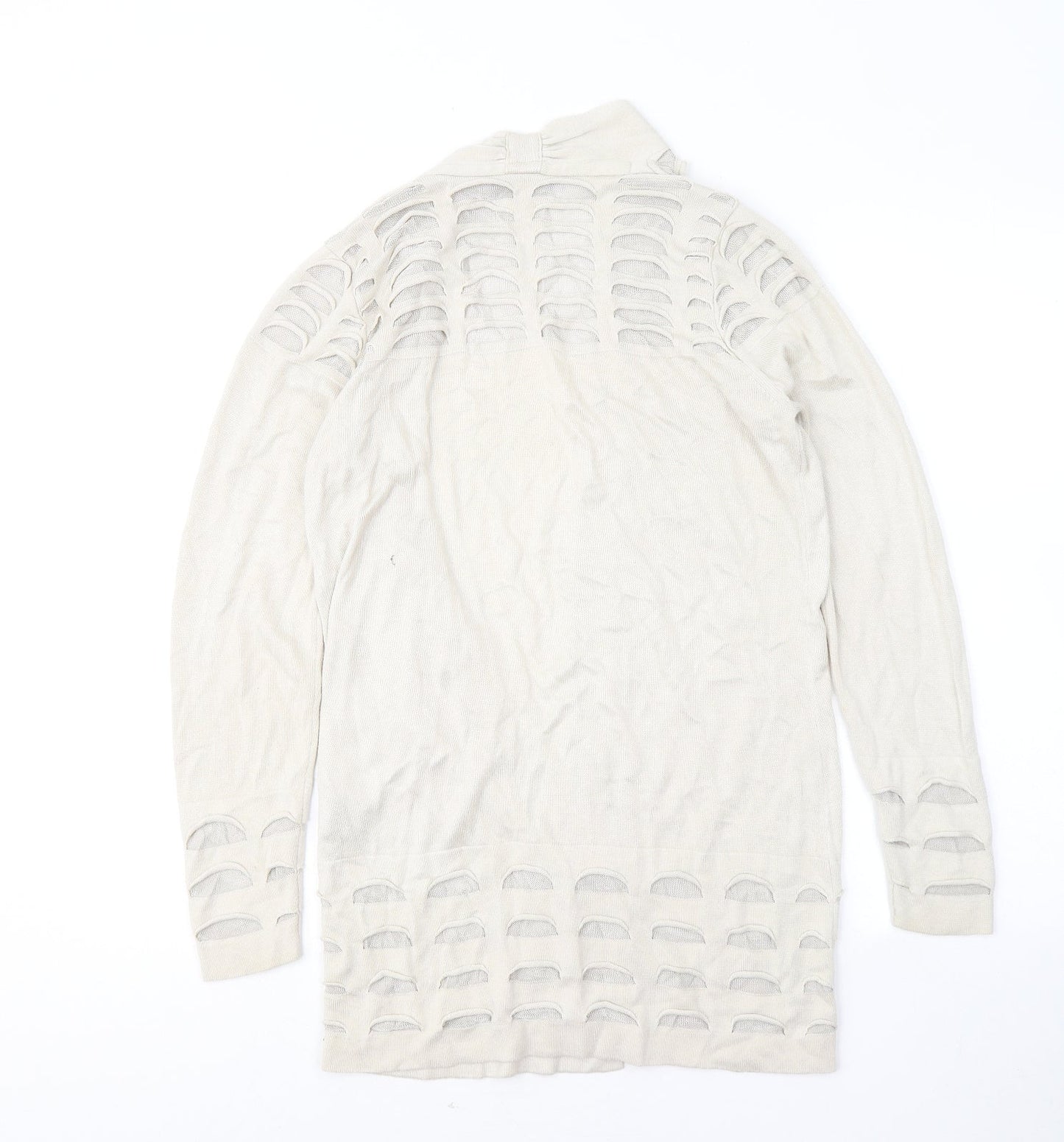 Marks and Spencer Womens Beige V-Neck Geometric Viscose Cardigan Jumper Size 8