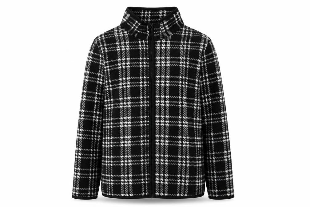 TU Womens Black Round Neck Plaid Polyester Full Zip Jumper Size 14
