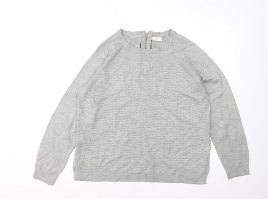 Marks and Spencer Womens Grey Round Neck Geometric Acrylic Pullover Jumper Size 16
