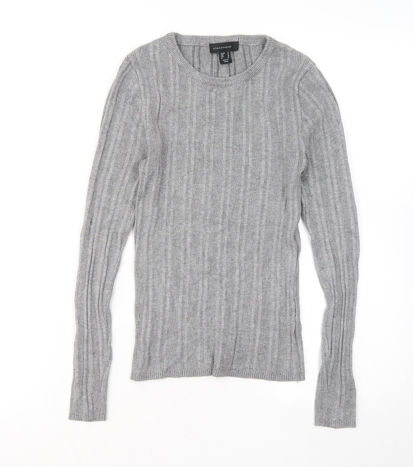 Atmosphere Womens Grey Round Neck Viscose Pullover Jumper Size 14