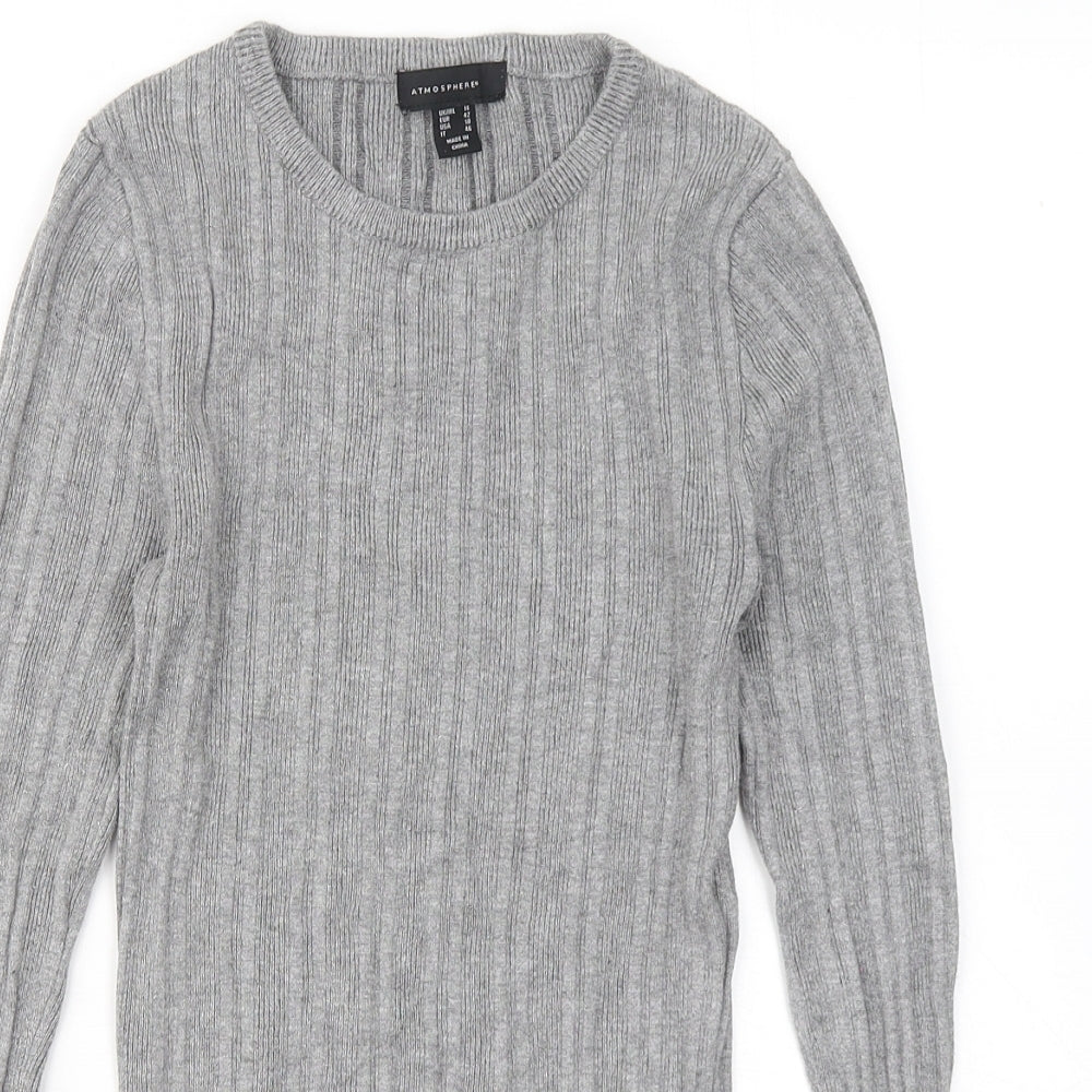 Atmosphere Womens Grey Round Neck Viscose Pullover Jumper Size 14
