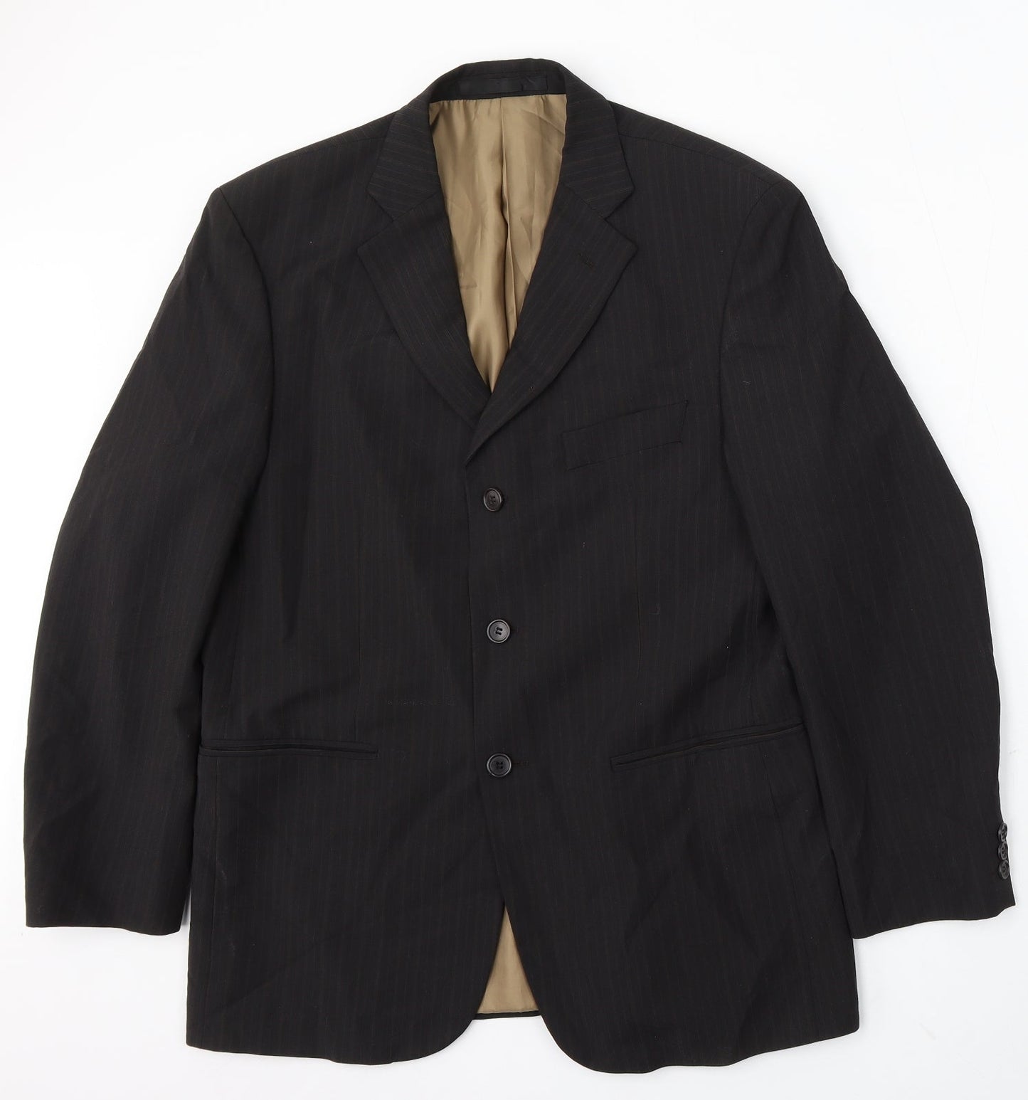 Impressions Mens Black Striped Polyester Jacket Suit Size 40