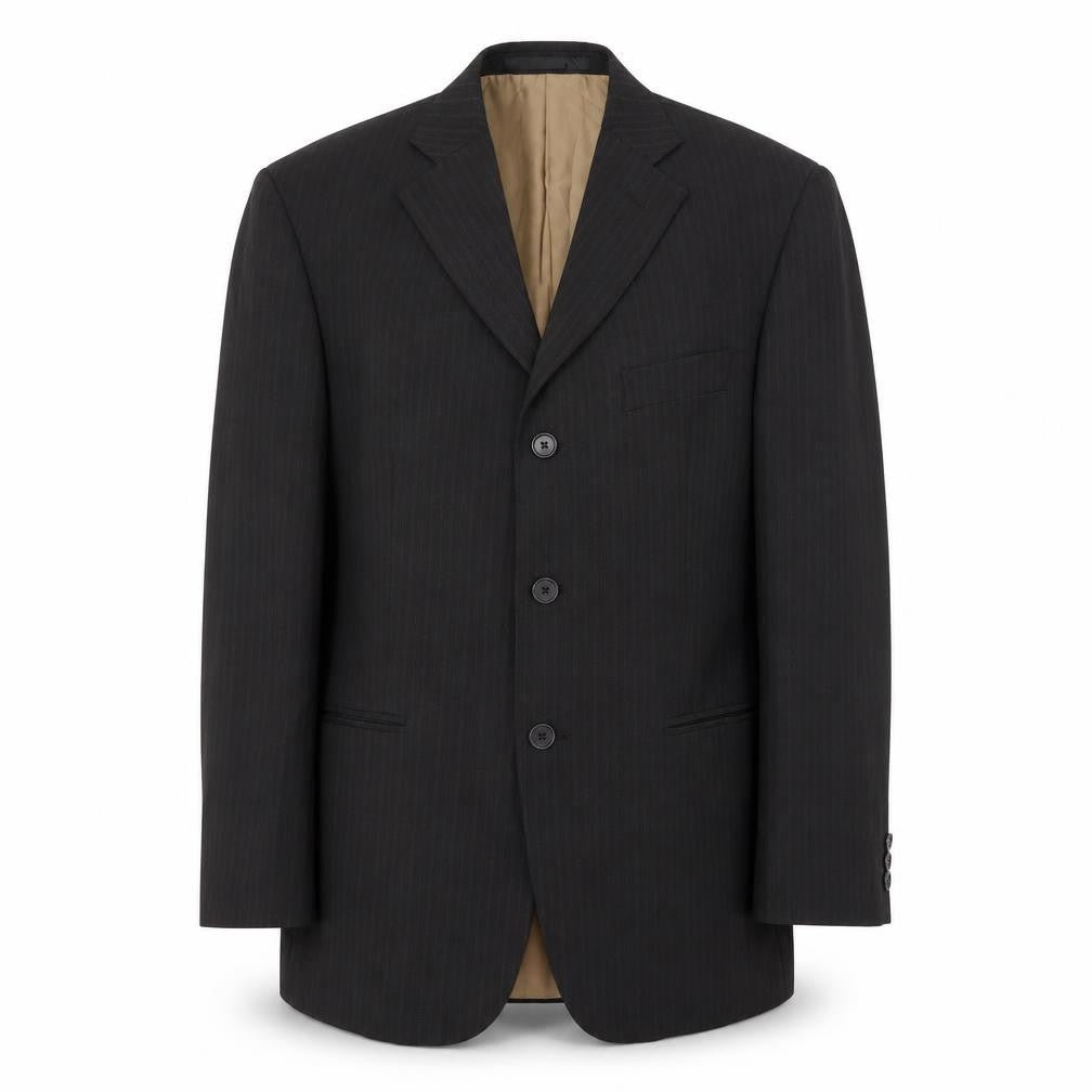 Impressions Mens Black Striped Polyester Jacket Suit Size 40