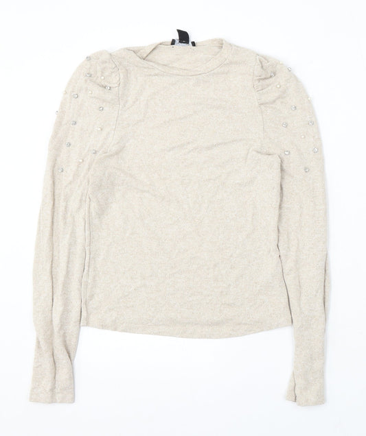 New Look Womens Beige Round Neck Viscose Pullover Jumper Size 10