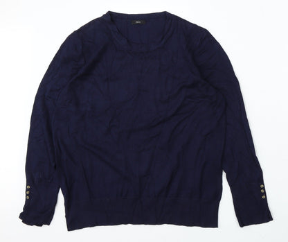 M&Co Womens Blue Round Neck Polyester Pullover Jumper Size M