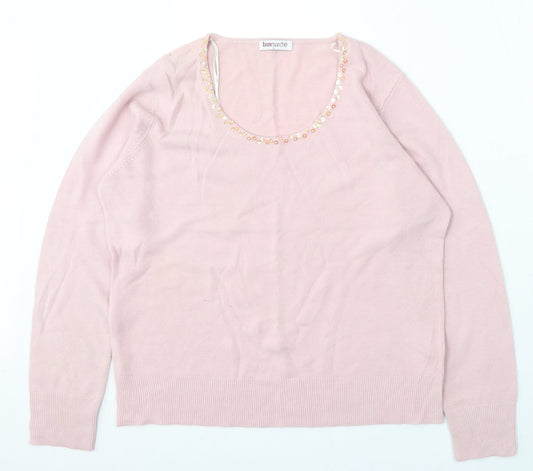 Bonmarché Womens Pink Round Neck Acrylic Pullover Jumper Size L