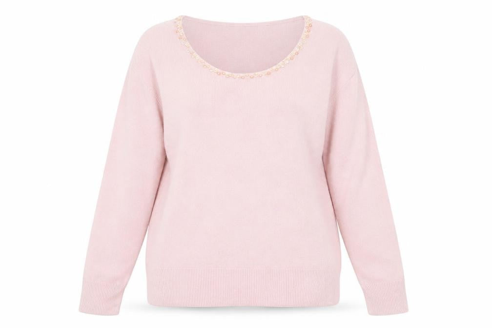 Bonmarché Womens Pink Round Neck Acrylic Pullover Jumper Size L