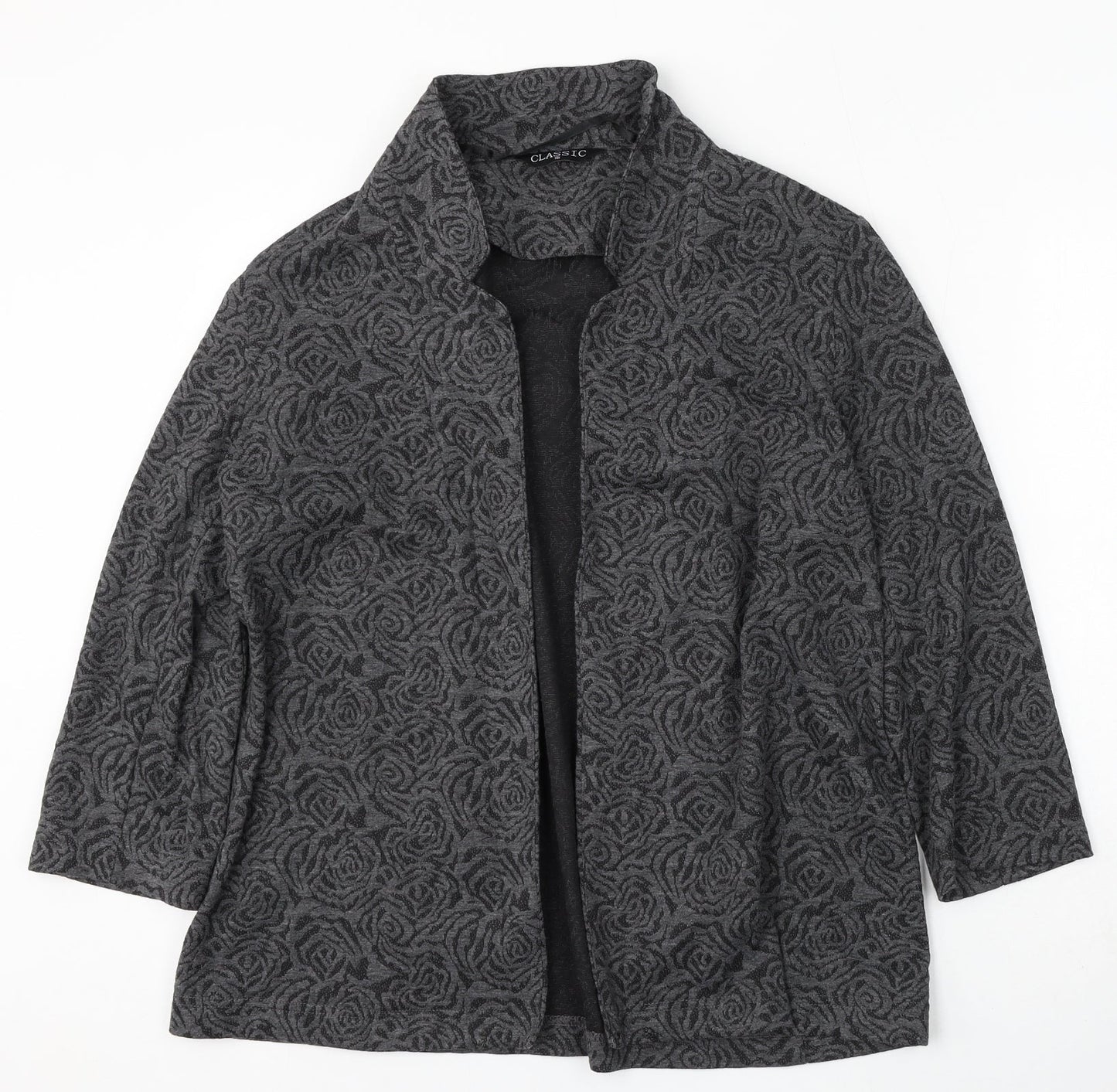 Classic Womens Grey Floral Polyester Jacket Blazer Size 16