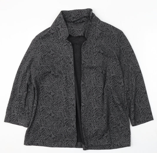 Classic Womens Grey Floral Polyester Jacket Blazer Size 16