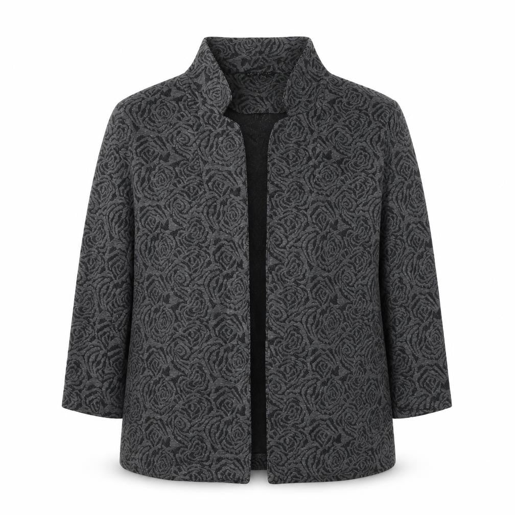 Classic Womens Grey Floral Polyester Jacket Blazer Size 16