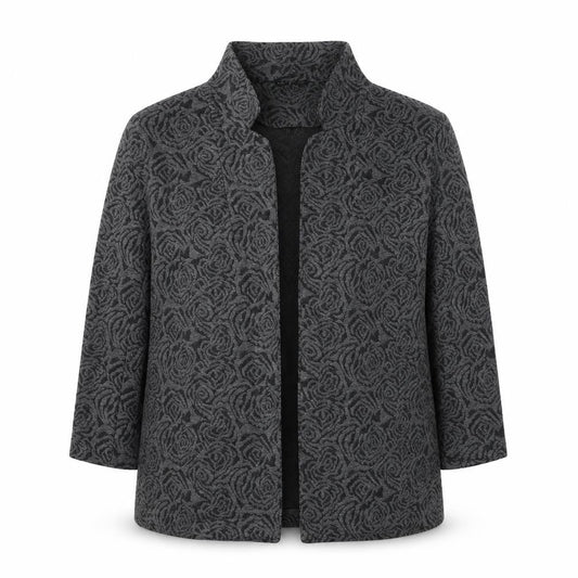 Classic Womens Grey Floral Polyester Jacket Blazer Size 16