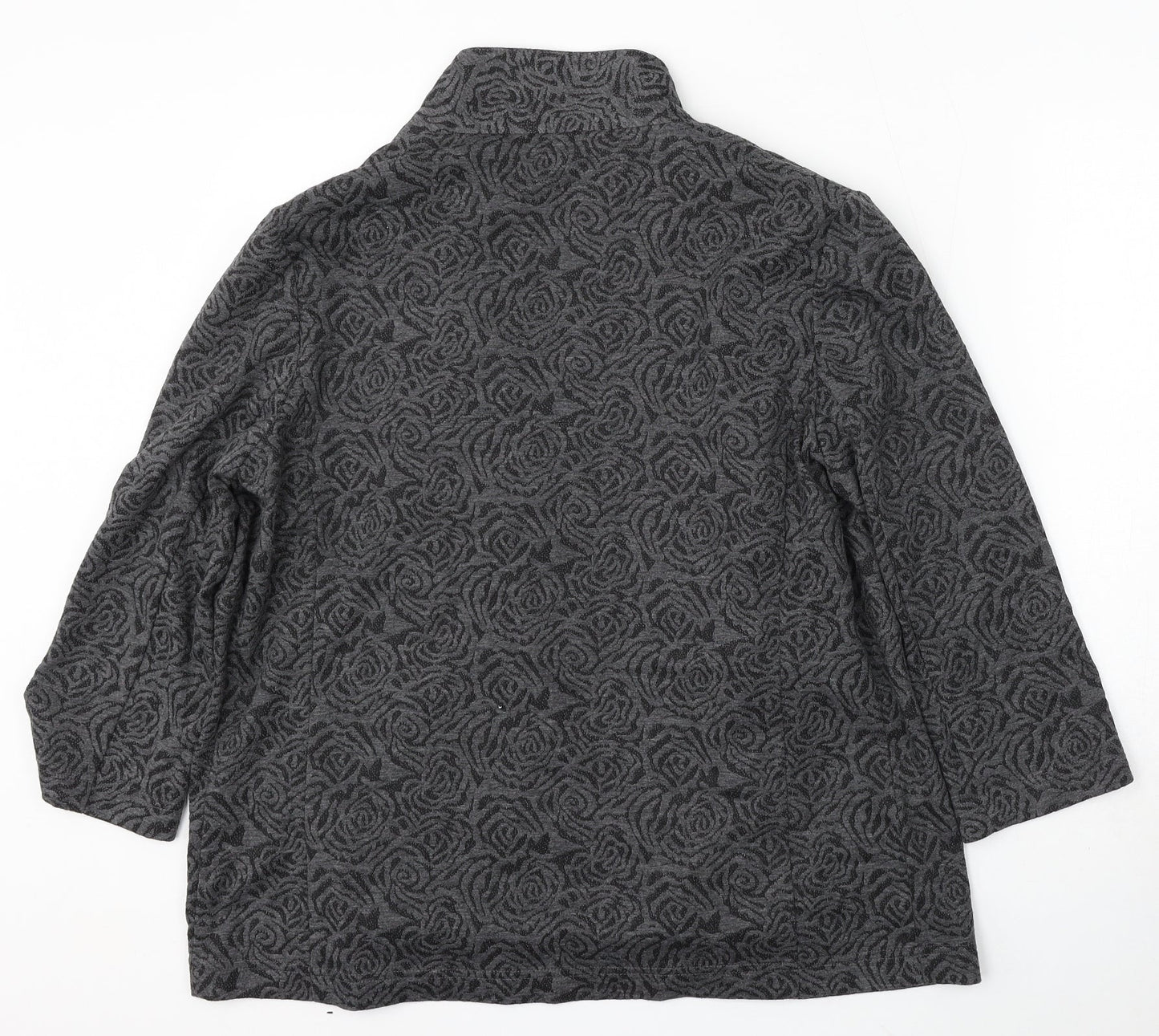 Classic Womens Grey Floral Polyester Jacket Blazer Size 16