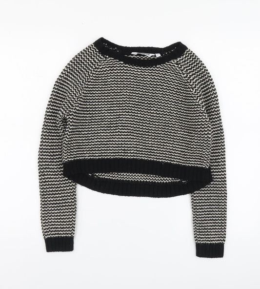 New Lpok Girls Black Round Neck Striped Acrylic Pullover Jumper Size 10-11 Years