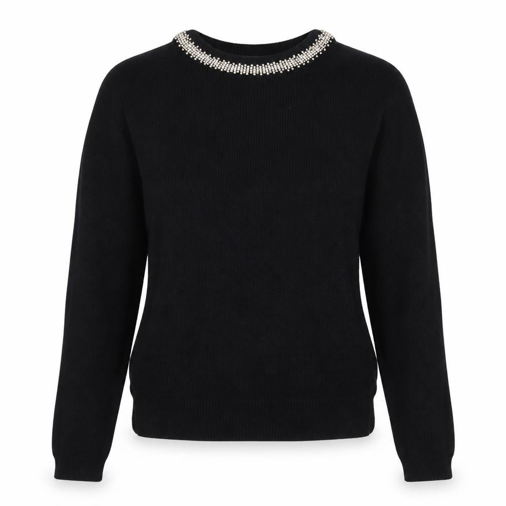 Topshop Womens Black Round Neck Cotton Pullover Jumper Size 10