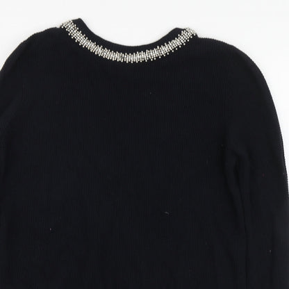 Topshop Womens Black Round Neck Cotton Pullover Jumper Size 10
