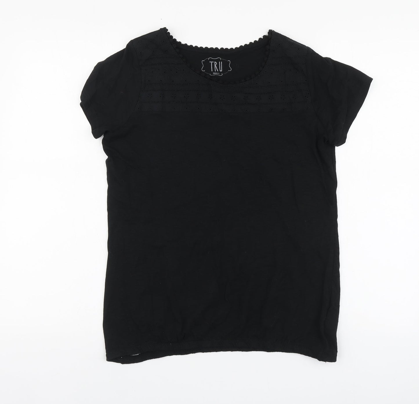 Tru Womens Black Cotton Basic T-Shirt Size S Round Neck