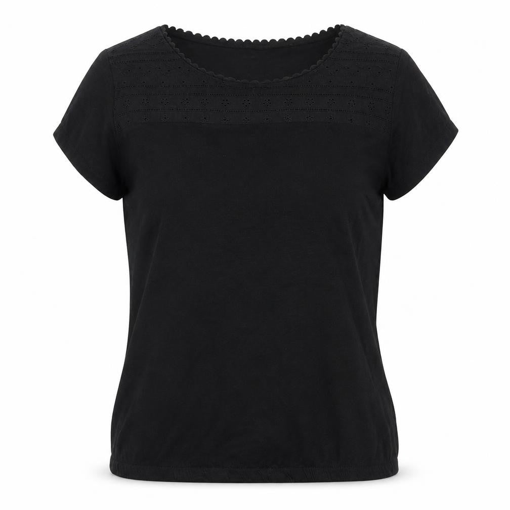Tru Womens Black Cotton Basic T-Shirt Size S Round Neck