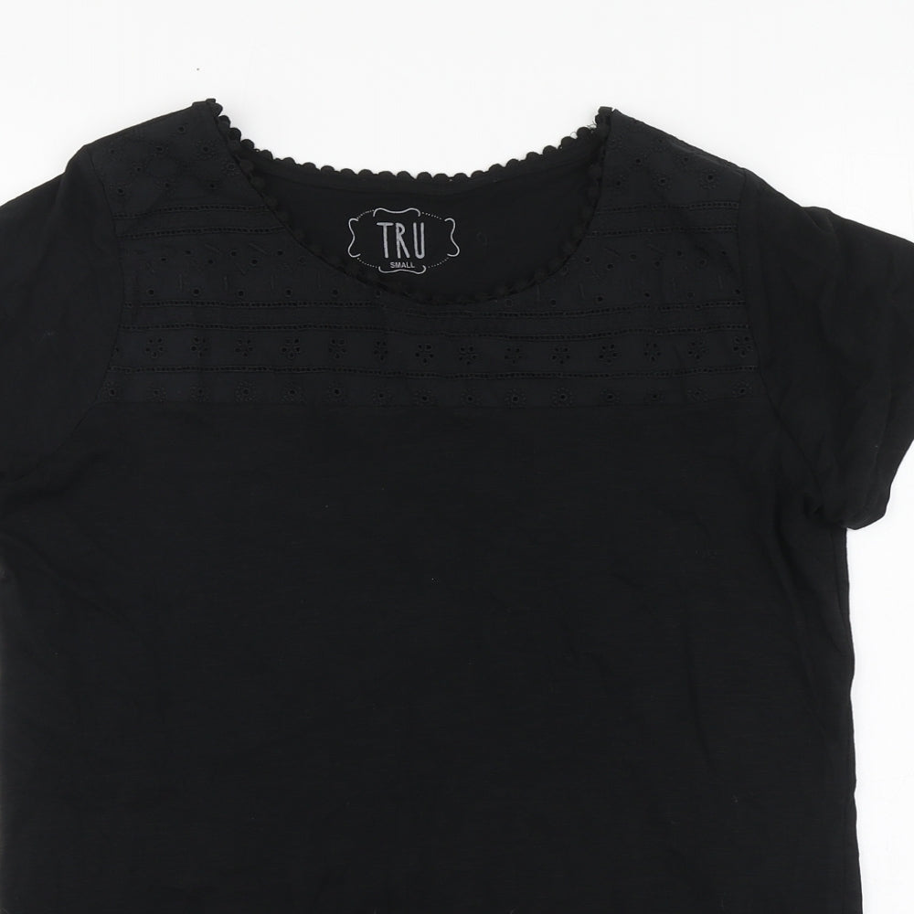 Tru Womens Black Cotton Basic T-Shirt Size S Round Neck