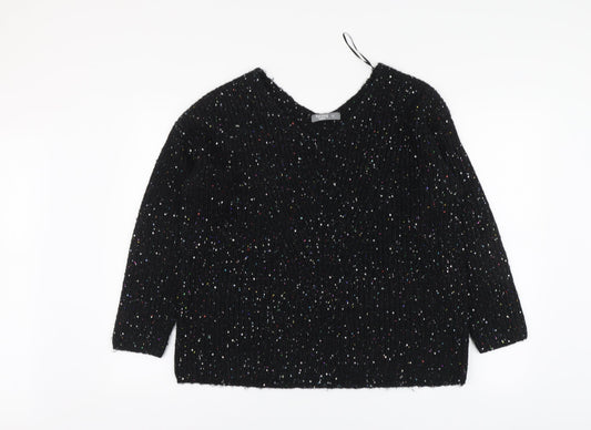 Nutmeg Womens Black V-Neck Acrylic Pullover Jumper Size 12