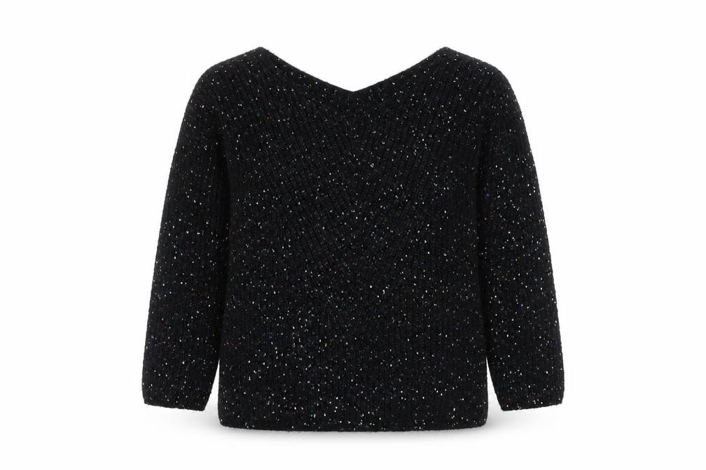 Nutmeg Womens Black V-Neck Acrylic Pullover Jumper Size 12