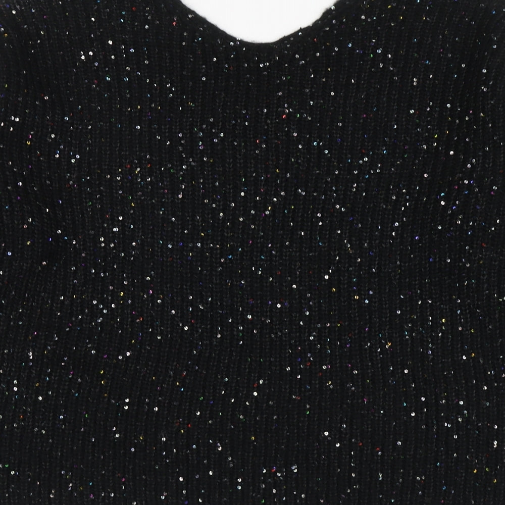 Nutmeg Womens Black V-Neck Acrylic Pullover Jumper Size 12