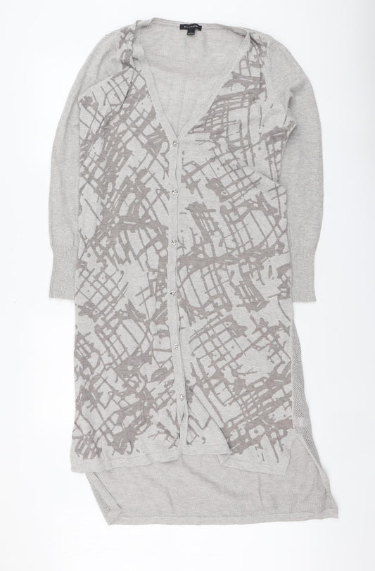 H by Halston Womens Grey V-Neck Geometric Cotton Cardigan Jumper Size L