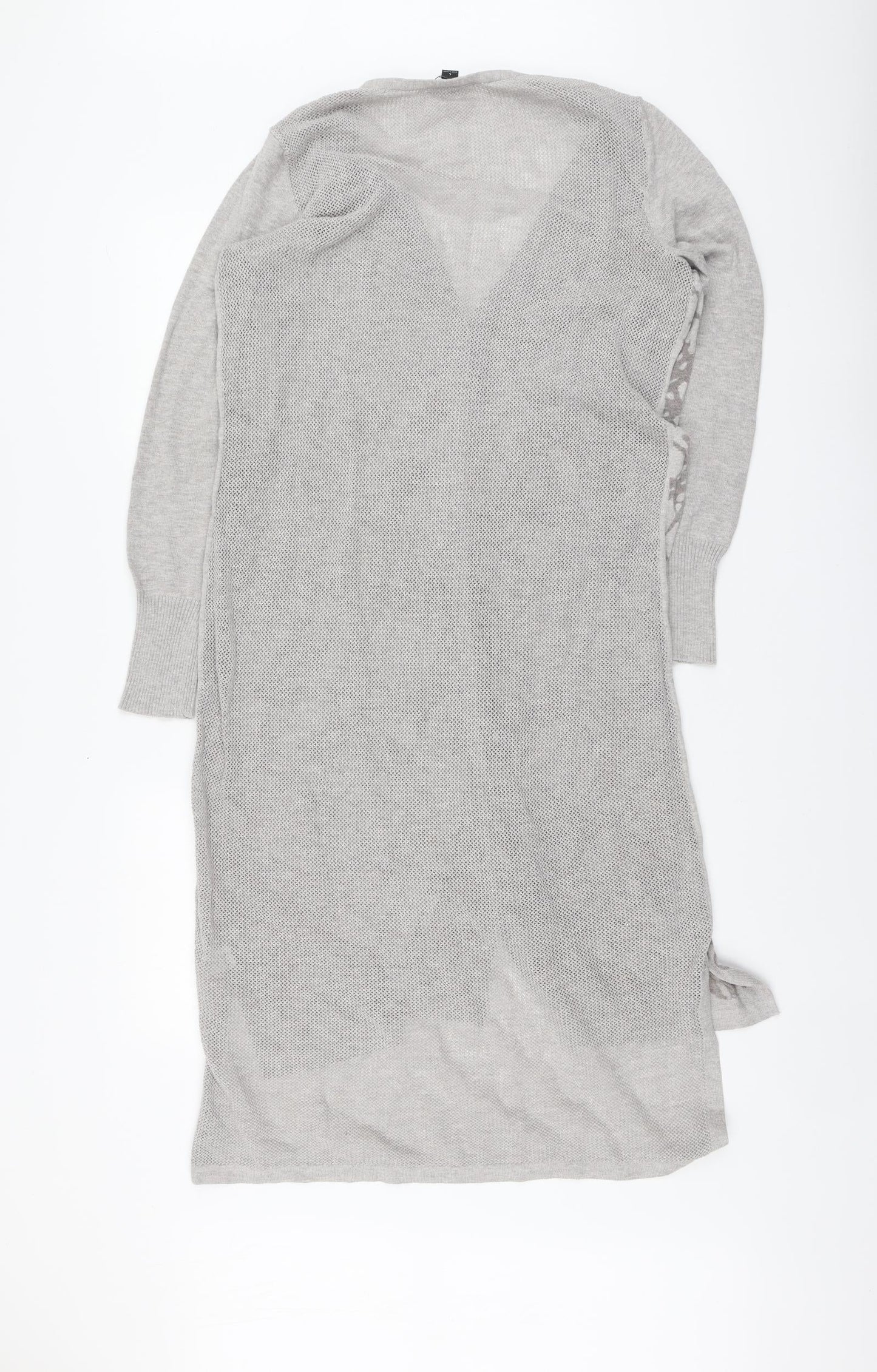 H by Halston Womens Grey V-Neck Geometric Cotton Cardigan Jumper Size L