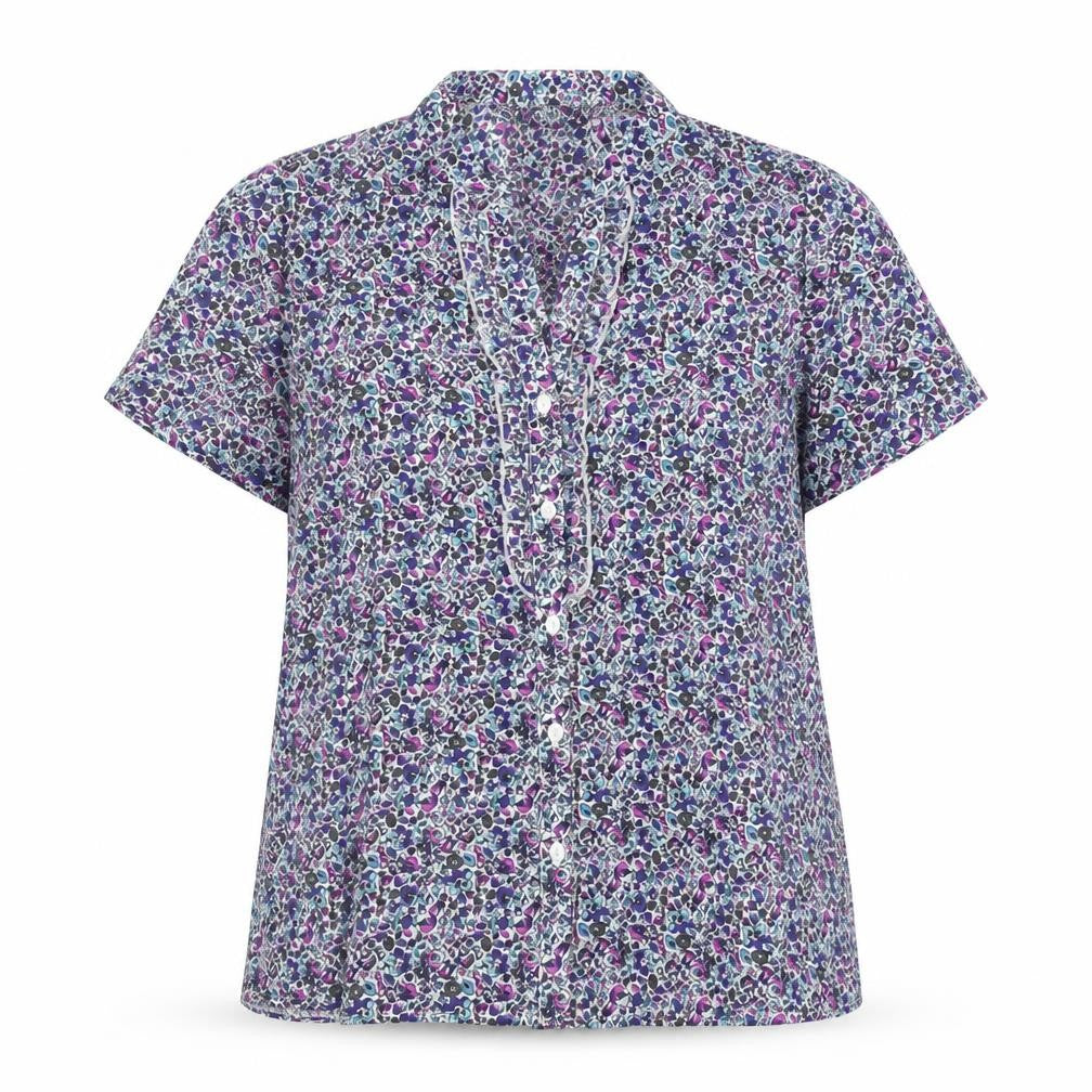 BM Womens Purple Floral Polyester Basic Button-Up Size 12 V-Neck