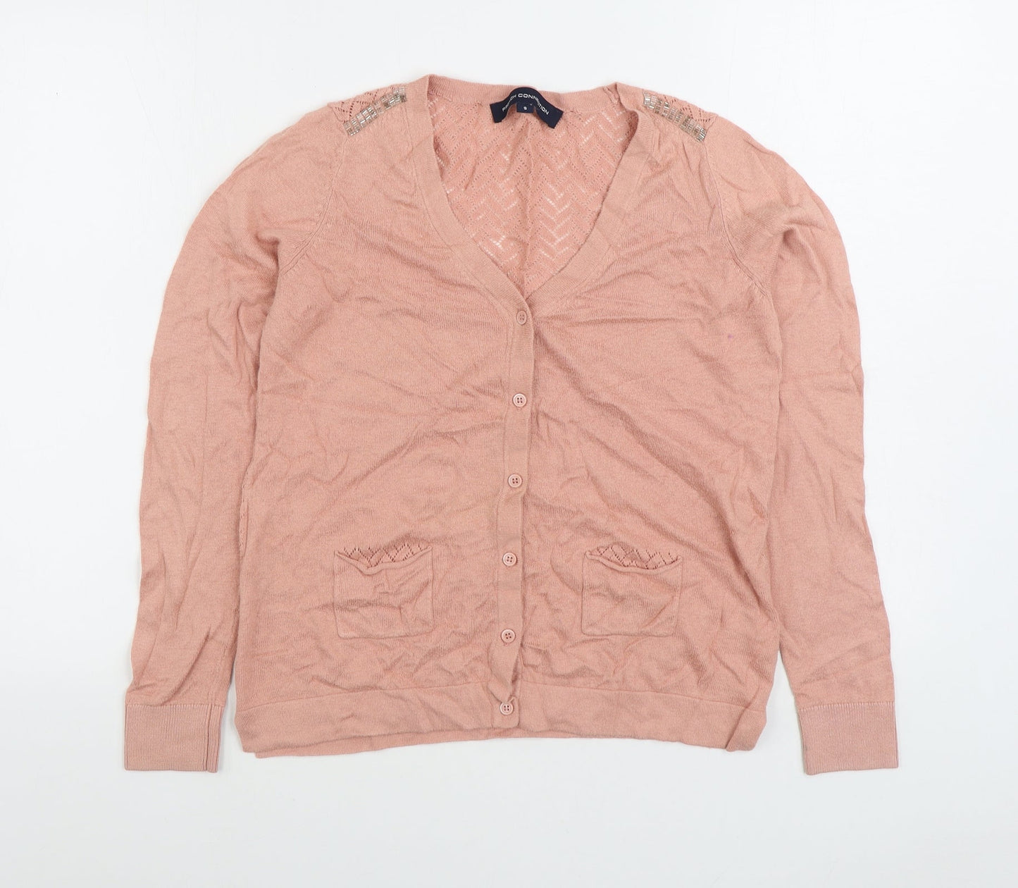 French Connection Womens Pink V-Neck Viscose Cardigan Jumper Size S