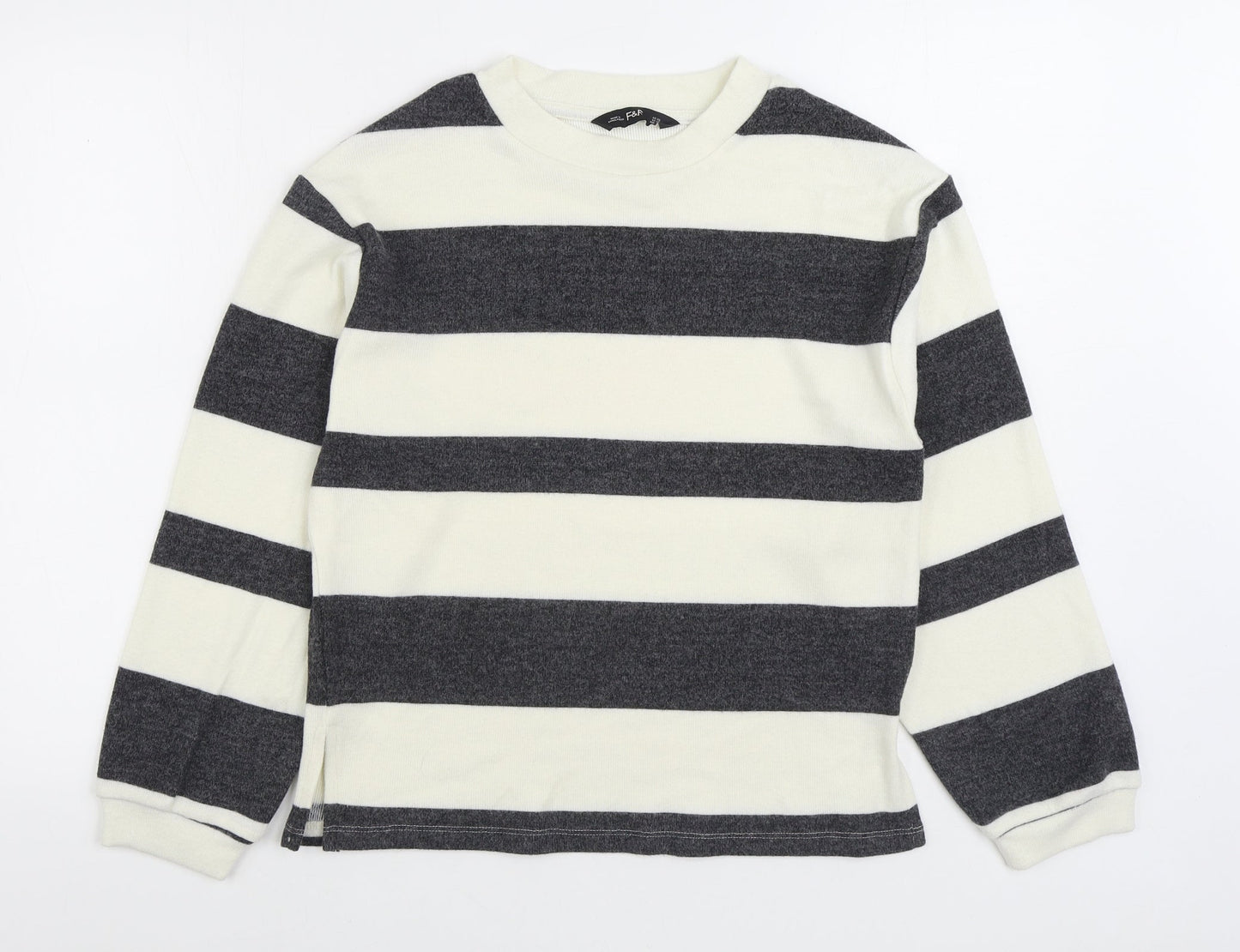 F&F Womens White Striped Polyester Pullover Sweatshirt Size XS Pullover