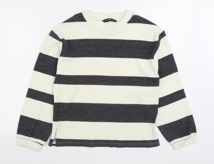 F&F Womens White Striped Polyester Pullover Sweatshirt Size XS Pullover