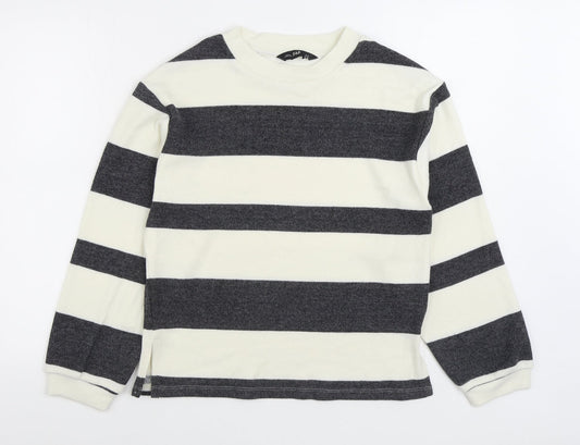 F&F Womens White Striped Polyester Pullover Sweatshirt Size XS Pullover