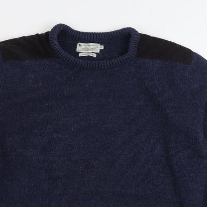 Tu Womens Blue Round Neck 100% Cotton Pullover Jumper Size XL