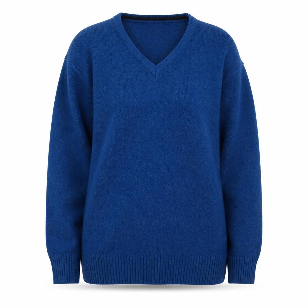 Easy Womens Blue V-Neck Acrylic Pullover Jumper Size L