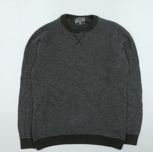 Marks and Spencer Womens Grey Round Neck Cotton Pullover Jumper Size S