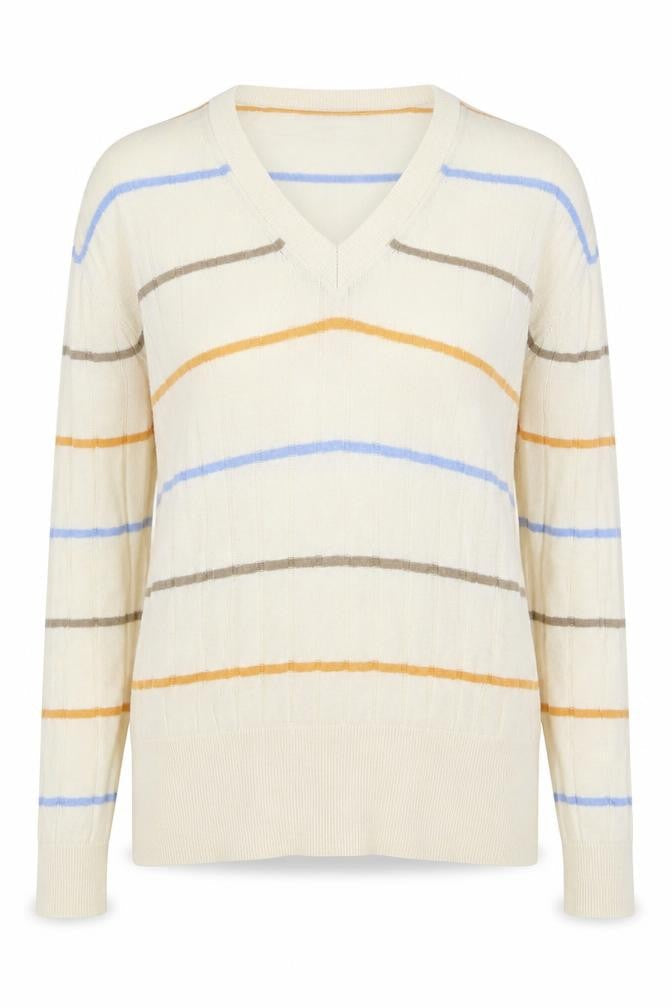 Marks & Spencer Womens Beige V-Neck Striped Viscose Pullover Jumper Size S