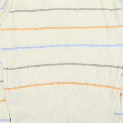 Marks & Spencer Womens Beige V-Neck Striped Viscose Pullover Jumper Size S