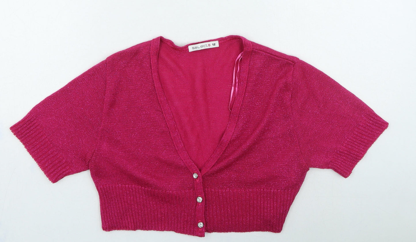Select Womens Pink V-Neck Acrylic Cardigan Jumper Size 12