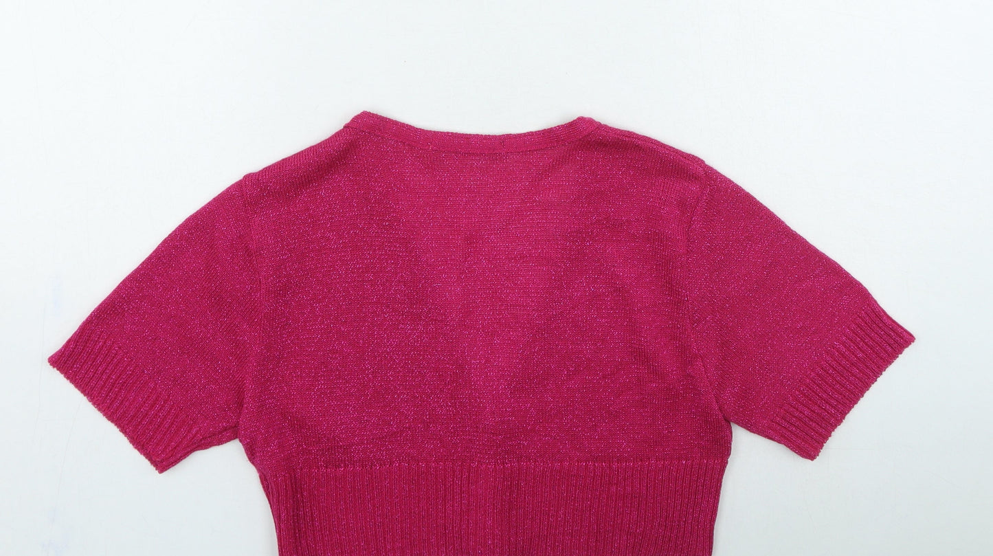 Select Womens Pink V-Neck Acrylic Cardigan Jumper Size 12