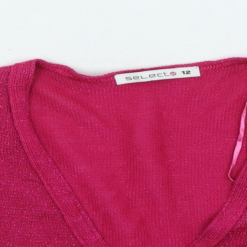 Select Womens Pink V-Neck Acrylic Cardigan Jumper Size 12