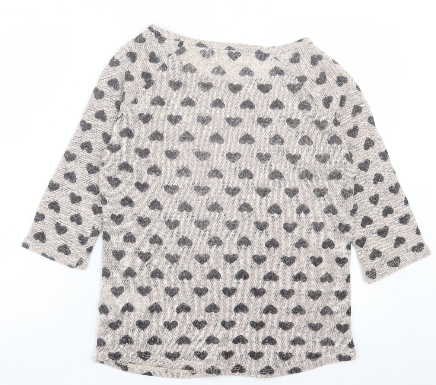 New Look Womens Beige Geometric Polyester Basic T-Shirt Size 14 Off the Shoulder
