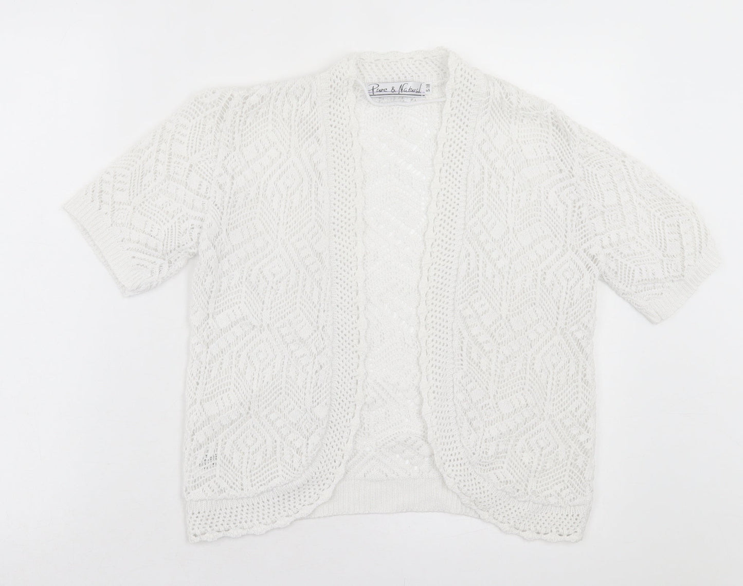 Pure & Natural Womens White V-Neck Cotton Cardigan Jumper Size S
