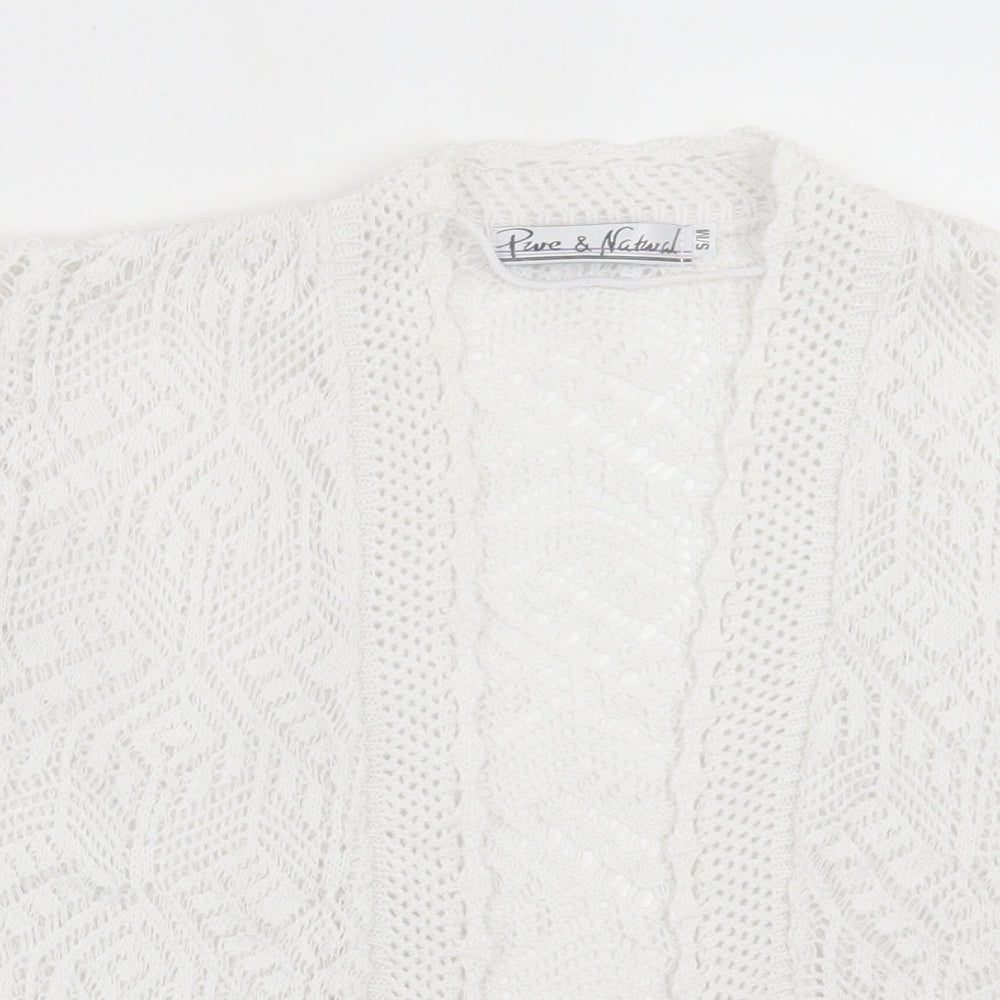 Pure & Natural Womens White V-Neck Cotton Cardigan Jumper Size S