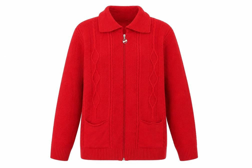 Gorgeous Womens Red Collared Acrylic Full Zip Jumper Size L